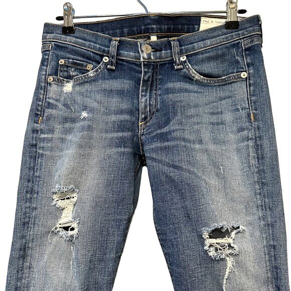 RAG & BONE Women's jeans, size 28, mid-rise skinny, blue denim, distressed - Picture 2 of 14